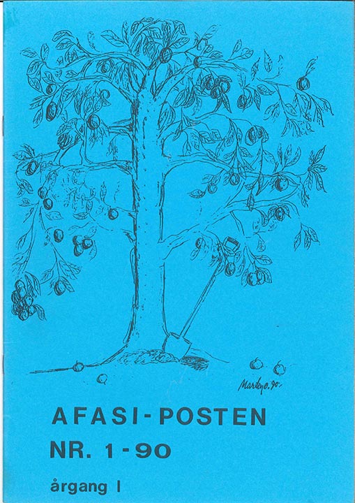 Forside på den første utgaven av Afasiposten, i 1990