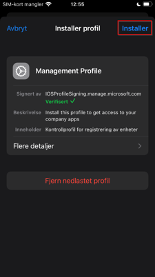 Bilde av steg for installering av Firmaportal for Intune, IOS
