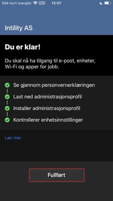Bilde av steg for installering av Firmaportal for Intune, IOS
