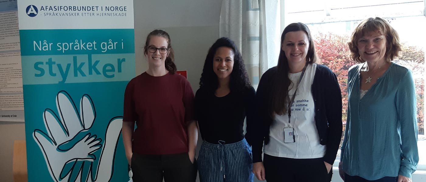 Afasidagen på Sunnaas 2018: Fra venstre Hedda Døli - logoped Sunnaas Sykehus HF,  Annika de Leon - kommunikasjonsrådgiver Afasiforbundet, Hege Prag Øra - overlege Sunnaas Sykehus HF, Marianne Brodin -generalsekretær Afasiforbundet