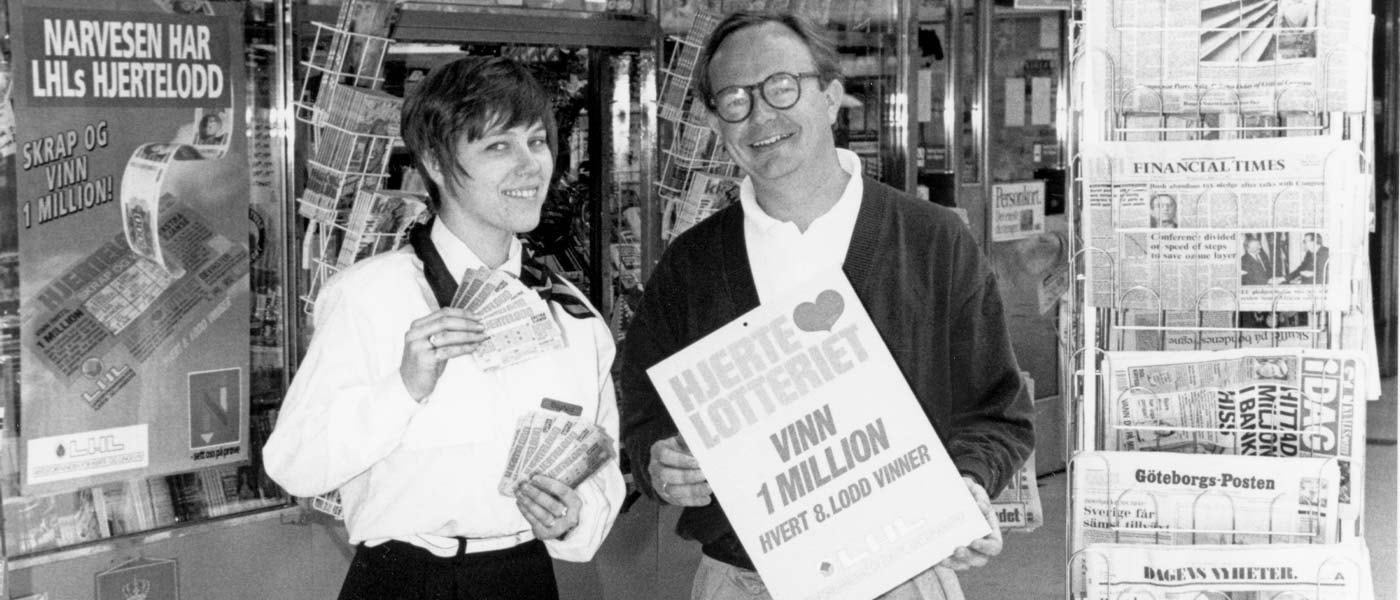 Narvesen selger LHLs hjertelodd, 1990
