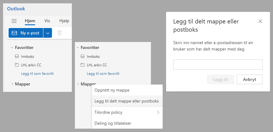 Legg til "Delt mappe" i Outlook